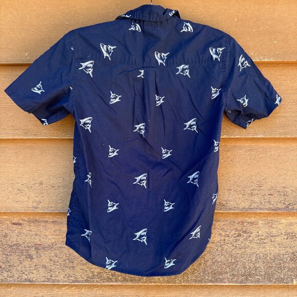 Faded Glory Boys Shark Print Button-Down Short Sleeve Shirt Size M (8) Cotton & - Picture 3 of 10